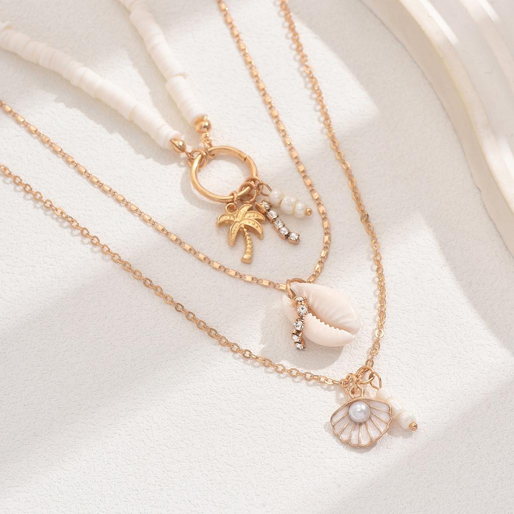 European and American Bohemian Soft Pottery Necklace Stacked Retro Ocean Shell Coconut Scallop Collarbone Chain Female