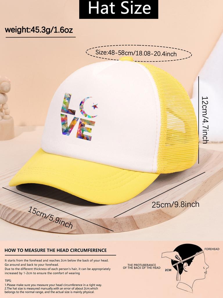 1 piece PC colorful geometric heart logo stylish and cool mesh hat! Red eye-catching breathable mesh fabric