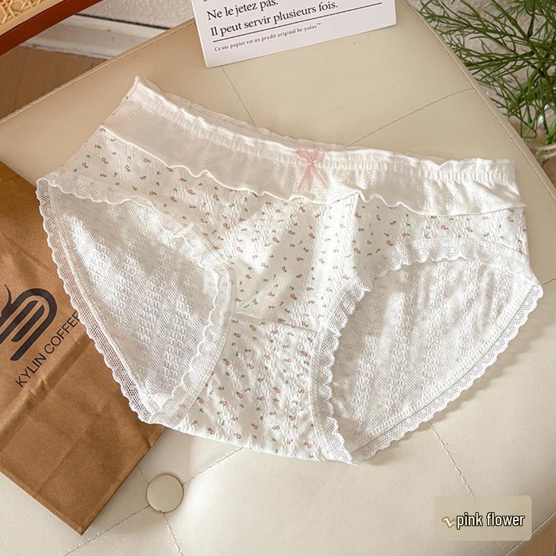 10A Antibacterial Women's Mid-Waist Floral Cotton Panties - Breathable, Skin-Friendly, Comfortable Korean Style Hip-Lifting Design