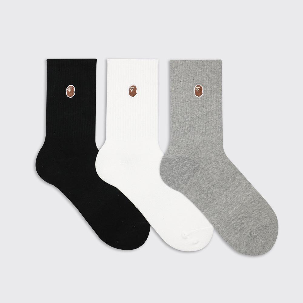 

Unisex Japanese Trendy Embroidered Ape Mid-Tube Cotton Socks - Street Style for Spring & Summer One Size 36-44 чёрный