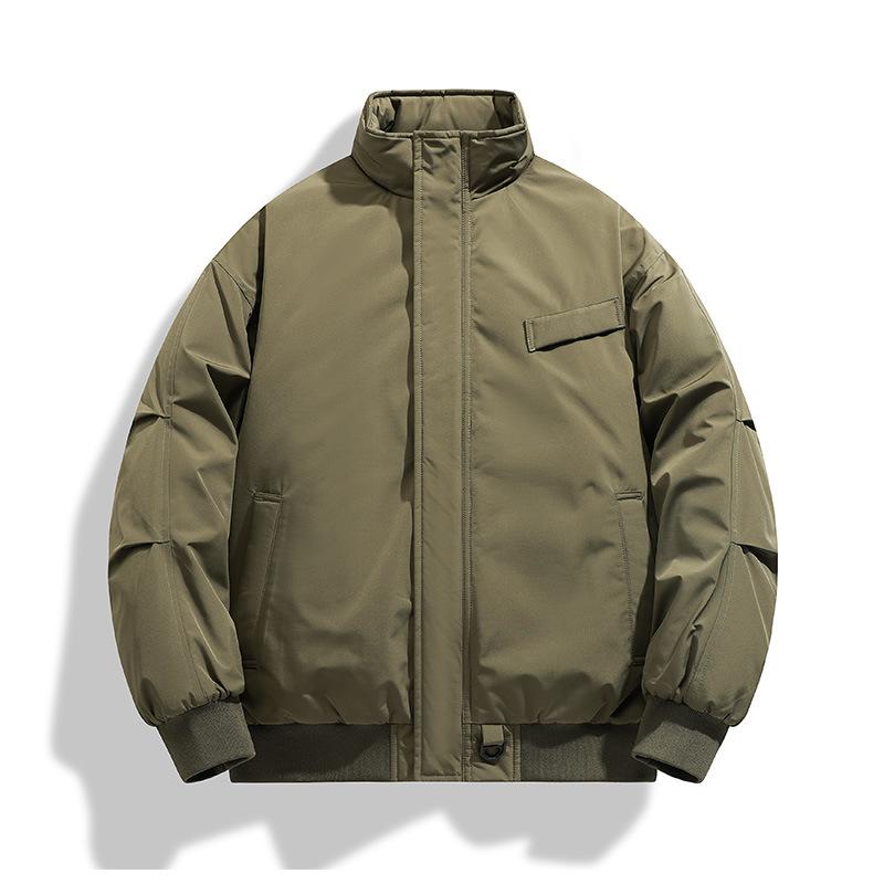 Einfache Baumwolljacke mit Stehkragen in Unifarbe für Herren, Neuer Stil, Jacke, Oberteil, Locker, Baumwolljacke, Verdickt