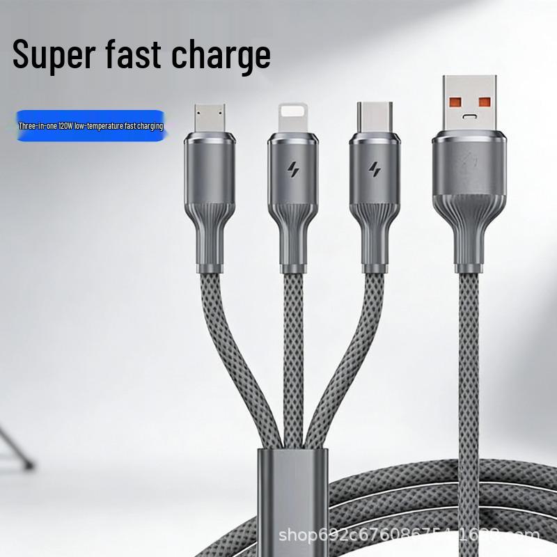 120W Three-in-One Original Fast Charge Cable: Type-C Mobile Data Charger Three-in-One 120W Low-Temperature Fast Charge