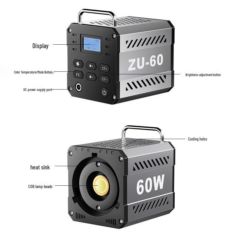 60W Handheld Portable Spotlight for Outdoor Wedding, Film, and Night Portraits