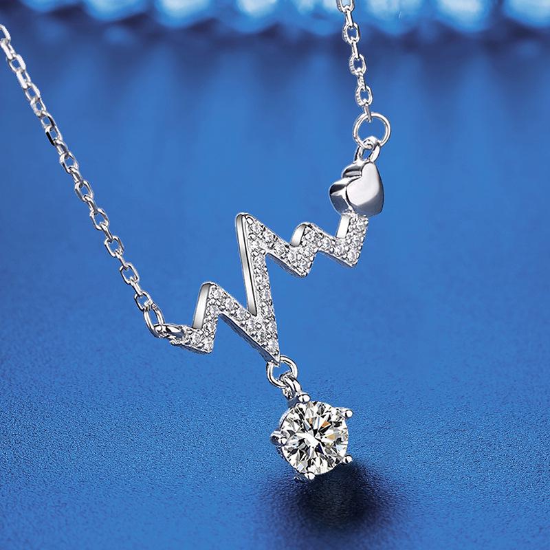 S925 Sterling Silver Heartbeat Moissanite Necklace - Non-Fading, Non-Allergenic Choker Pendant