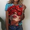 Women's round Neck Short Sleeve T-shirt Animal Print 3D Printing Street Style Loose Fit Summer Casual Wear Polyester Material