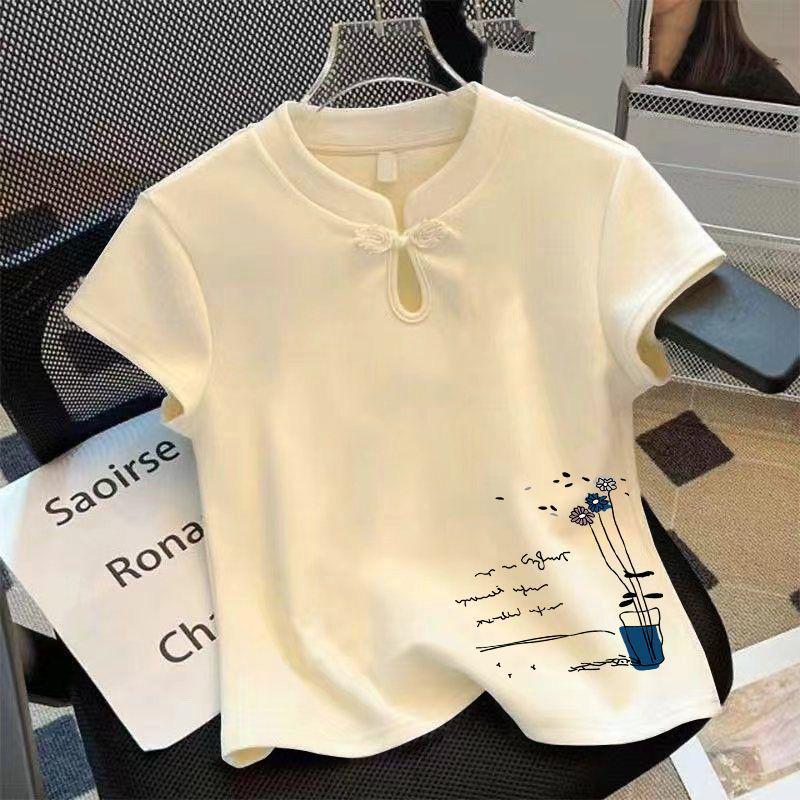 

2026 Trendy Women s Slimming New Chinese Style Short Sleeve T-shirt M [Recommended for 90-105 jin]