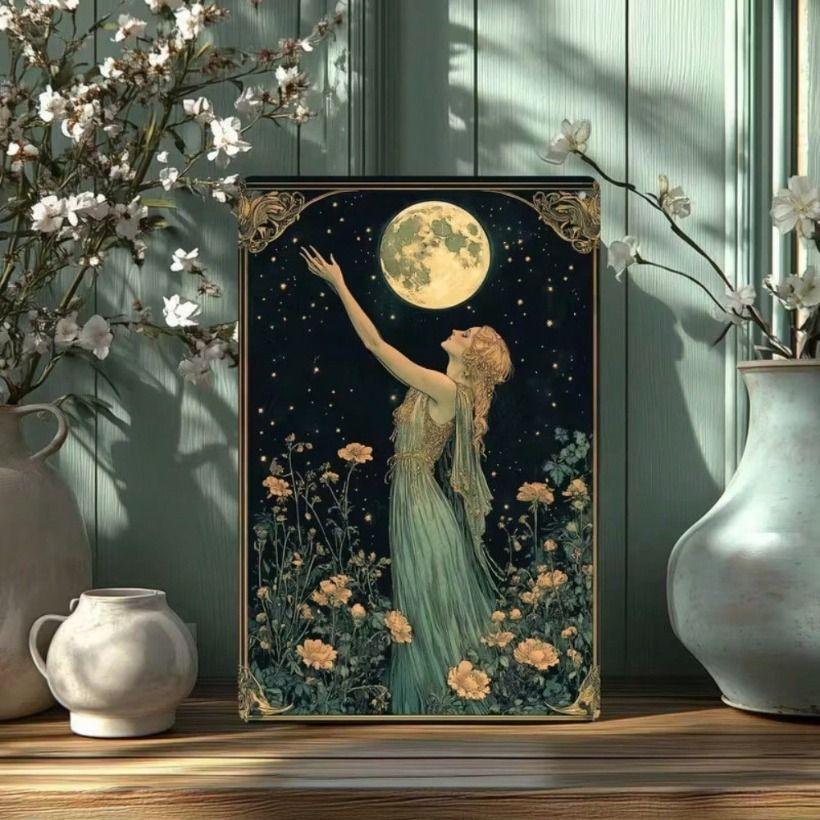 

Vintage Moon Girl Metal Poster Wall Decor 8x12 Inch Tin Sign Bar Cafe