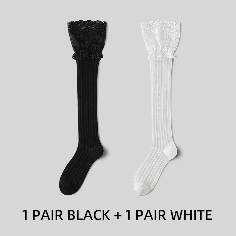 Women's Floral Lace Calf Socks Lolita Girls Thigh High Over Knee Stockings Retro Warm Boot Socks JK Style