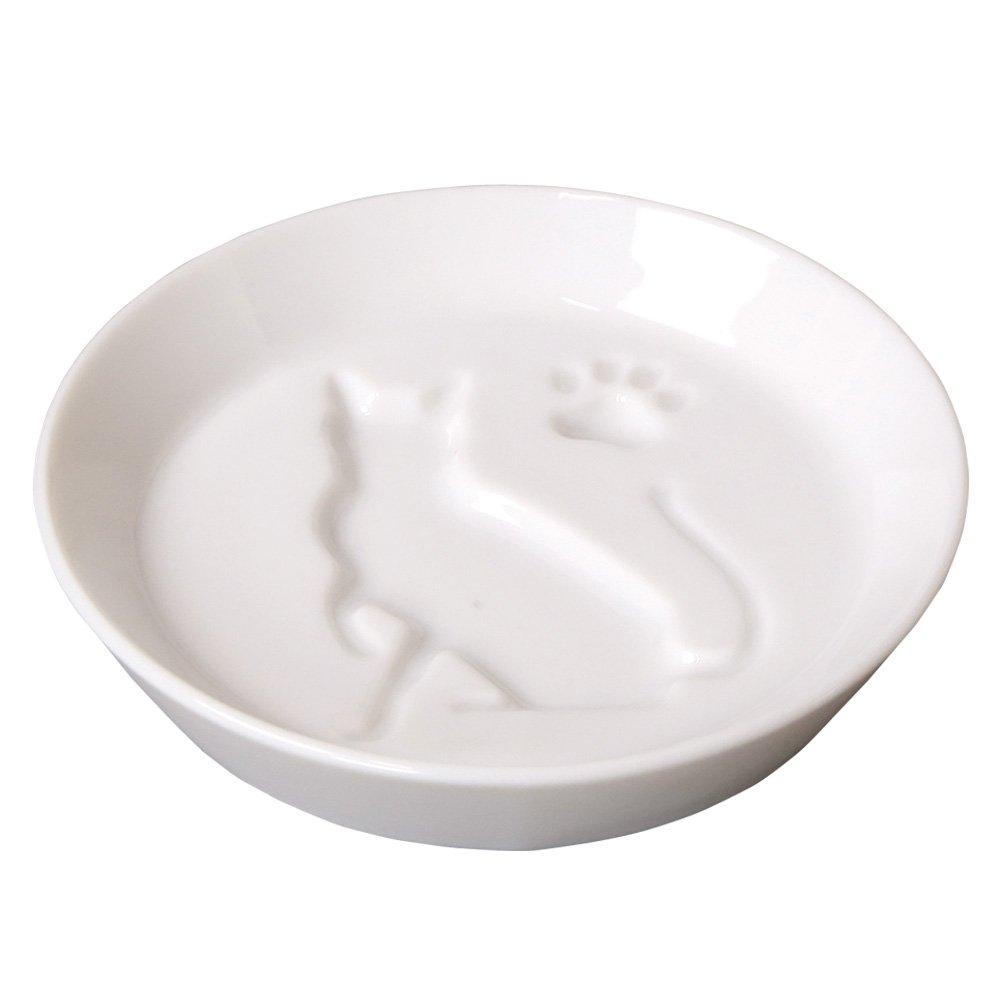 Yamako Yobi White Porcelain Soy Sauce Dish with Cat x 26233 Design, Approx. 8.2 H1.8cm,