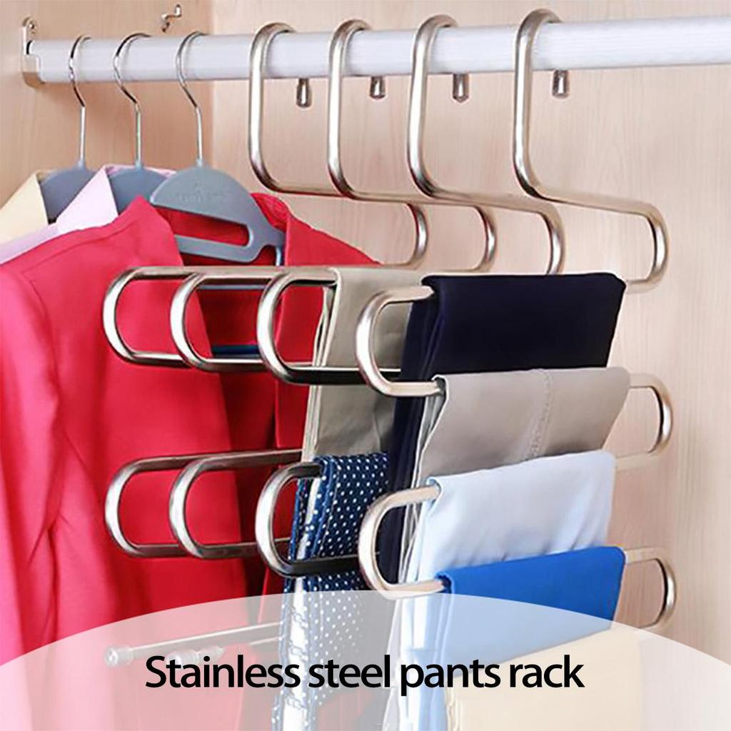 Percha y Estante para Pantalones Multifuncional de Acero Inoxidable en Forma de S de Múltiples Capas