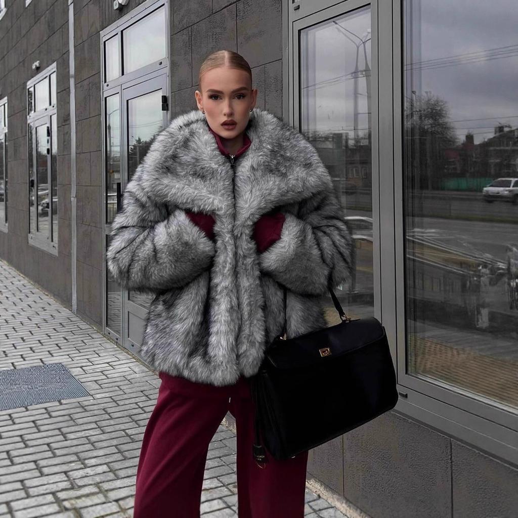 New autumn and winter fox fur coat women's big lapel collar Internet celebrity imitation fur coat fashion silver fox environmentally friendly fur