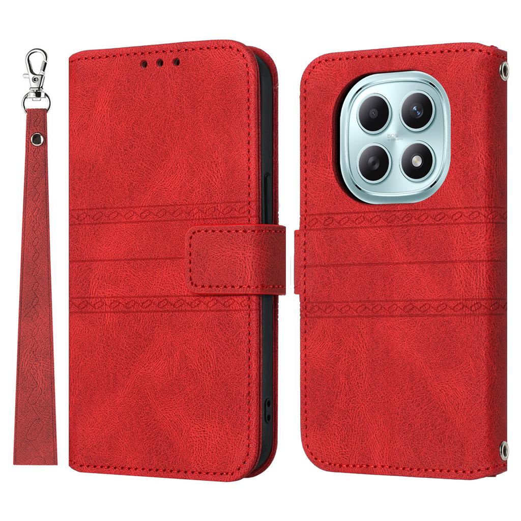 Dla Xiaomi Poco M8 5G/Redmi Note 15 5G (Światowy)/15 4G (Światowy) Etui Portfel Skóra Miękka w Dotyku Wytłaczane Etui na Telefon ze Sznurkiem na Nadgarstek