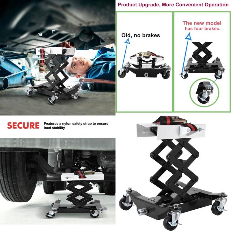 Heavy-Duty 450 LB Capacity Low Profile Transmission Jack with 7-23 Inch Height, Safety Straps, Brake Wheels for Auto Repairs