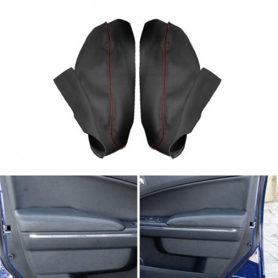 Black Leather+Red Line Front Door Handle Armrest Cover For Dodge Charger 2011-19