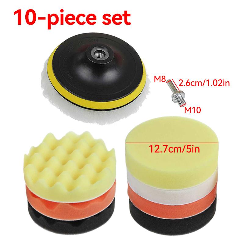 

10 шт./компл. 5/6-дюймовый полировальный диск для автомобиля, самоклеящаяся полировка, восковая губка, шерстяная полировальная накладка для полировки автомобиля, адаптер для дрели