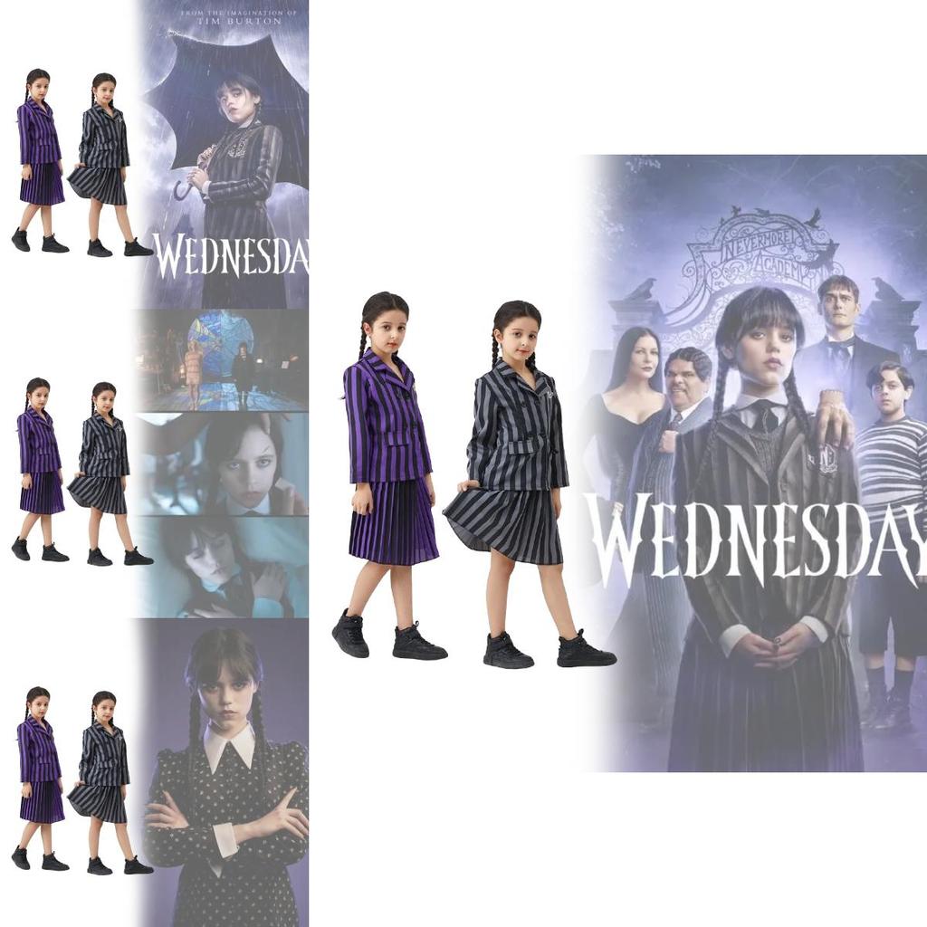 Wednesday Addams Familie Cosplay Kostüm Mit Polyesterstoff Für Halloween Und Rollenspiel