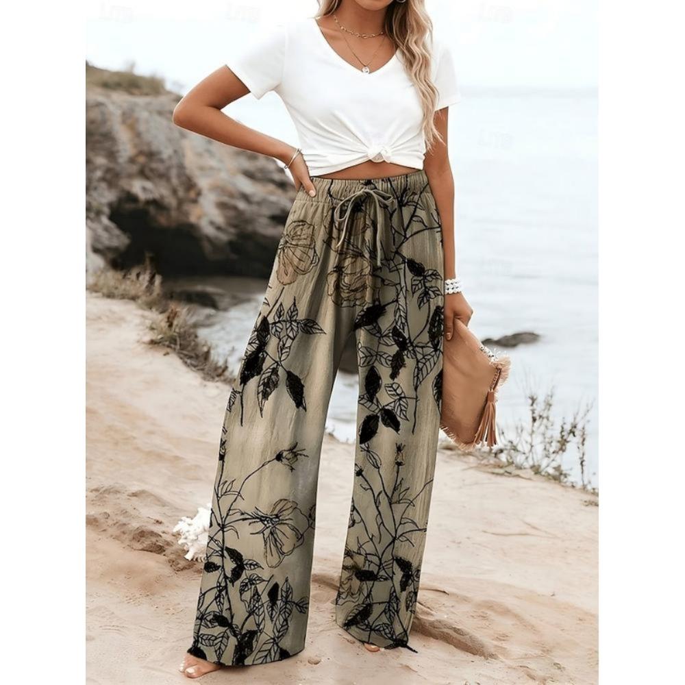 2026 New Peace & Love Graffiti Wide Leg Pants Women's Elastic Waist Casual Trousers Quick Dry Summer Beach Boho Kids Streetwear