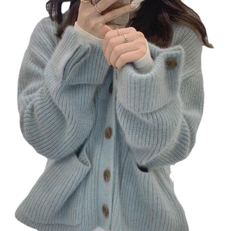 Women's Korean V-neck Knit Cardigan - Single-breasted, Loose Fit, Versatile Autumn/Winter Style