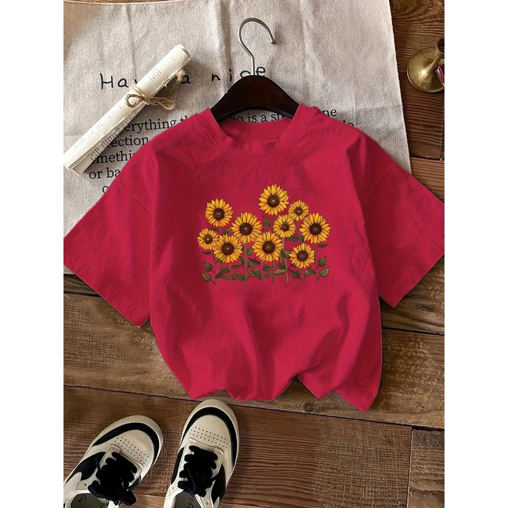 Women's Yellow Sunflower Print T-Shirt Short Sleeve Crew Neck Harajuku Short Sleeve Casual Clothing
