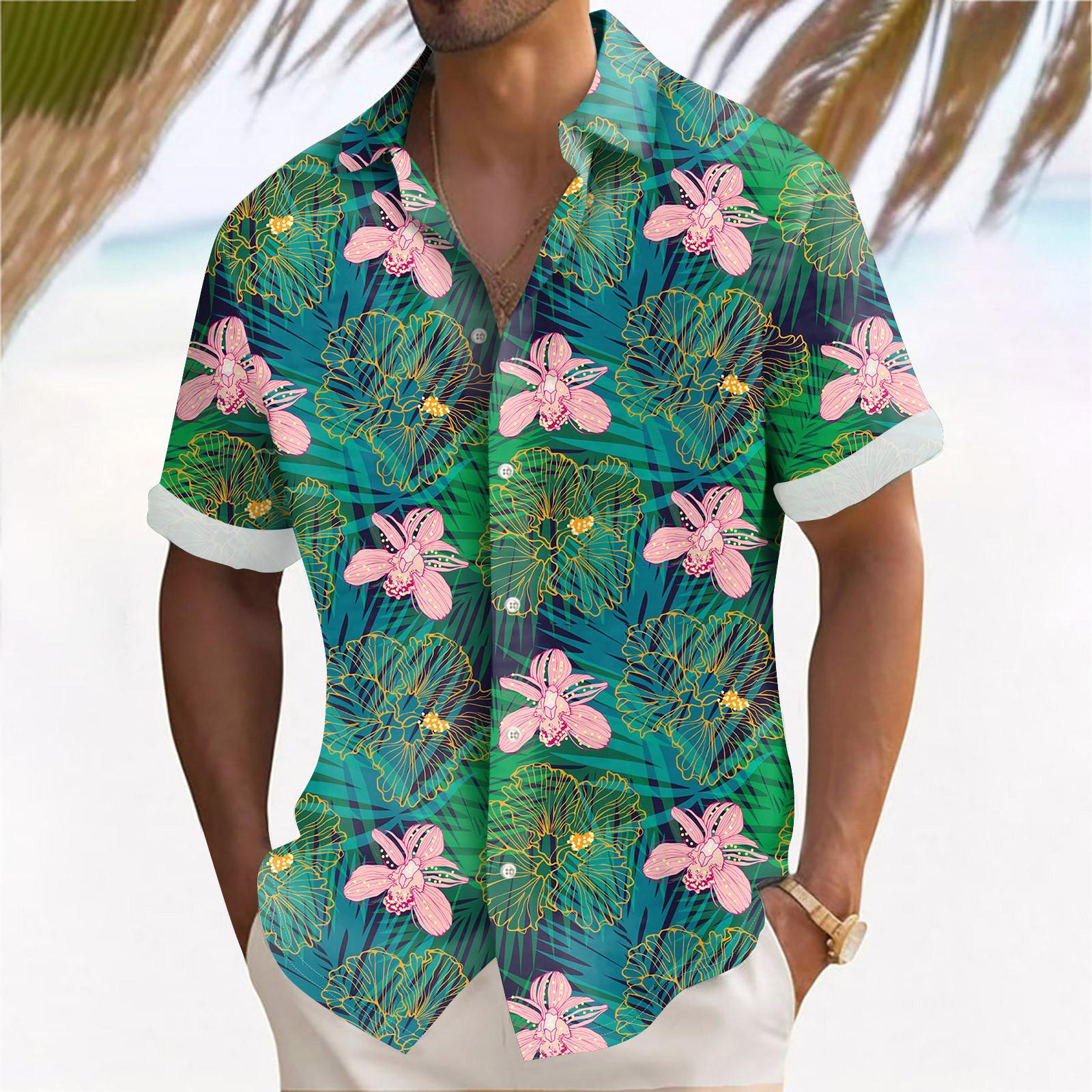 

Мужская повседневная свободная рубашка с короткими рукавами, модная рубашка с лацканами, топ L темно-зеленого