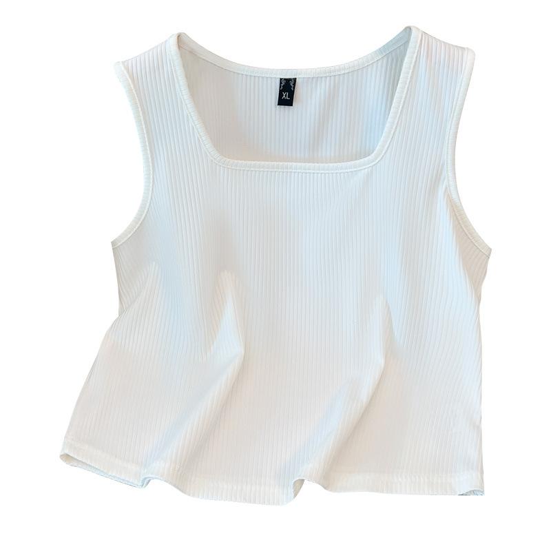 Damen Square Neck Locker Bequem Innere Tops Einfarbig Mittlerer Stretch Ärmellos Unterteil Top