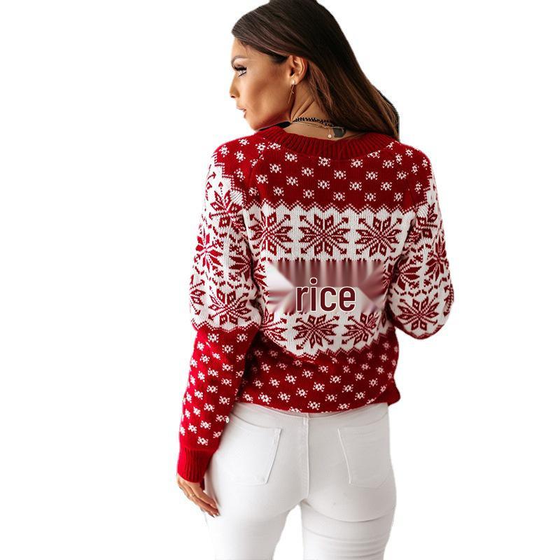 Women's Christmas Snowflake Long Sleeve Knit Sweater, 2025 Autumn/Winter Collection - European and American Style