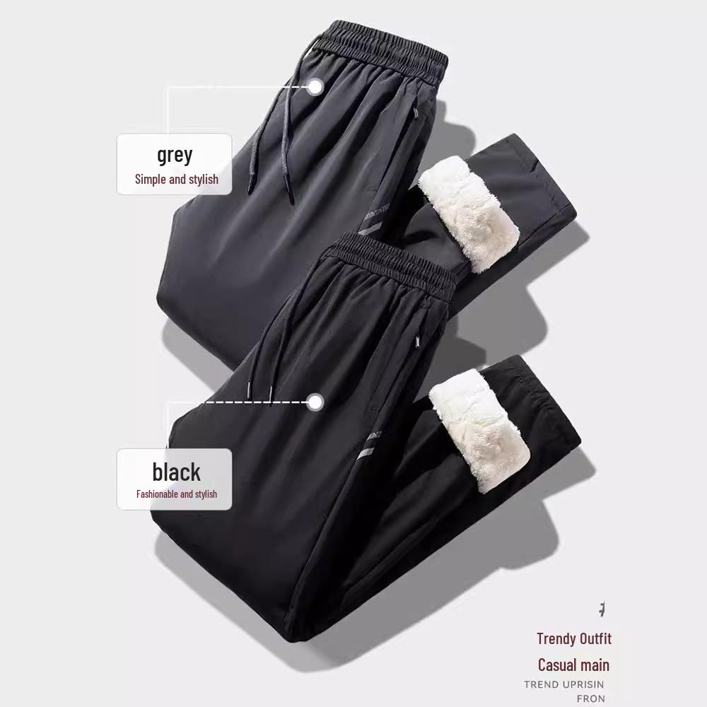 Men's Winter Waterproof Thickened Padded Pants - Straight Leg, Lambswool Lined, Plus Size, Casual Outerwear