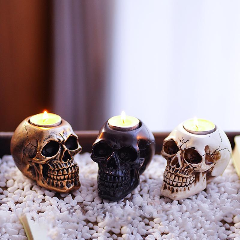 Skull Candle Holder Ornament Atmosphere Decoration Script Killing Props Halloween Home Resin Crafts