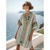 2026 women's V-neck dress seaside vacation 3D printing loose skirt beach