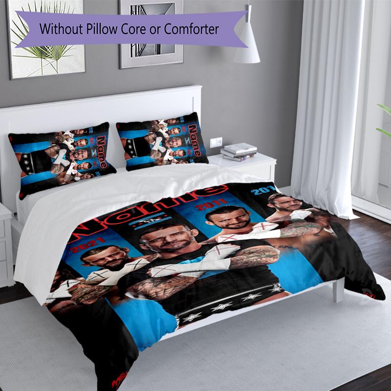 3pcs Custom Name CM Punk Set,Includes 1 Duvet Cover and 2 Pillowcases,All-season Bedroom Decor