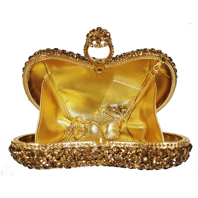 WHTUOHENG Gold Metall Box Abendtaschen Geldbörsen Herzform Diamant Strass Kristall Tasche Luxus Damen Hochzeit Handtasche