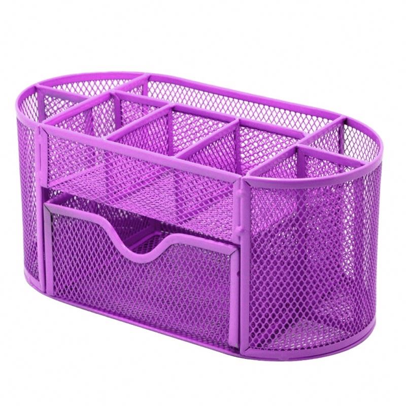 Metal  Desk Organizers Office Supplies Pencil Holder Sliding Drawer Mesh Desktop Organizer with 6 Compartments