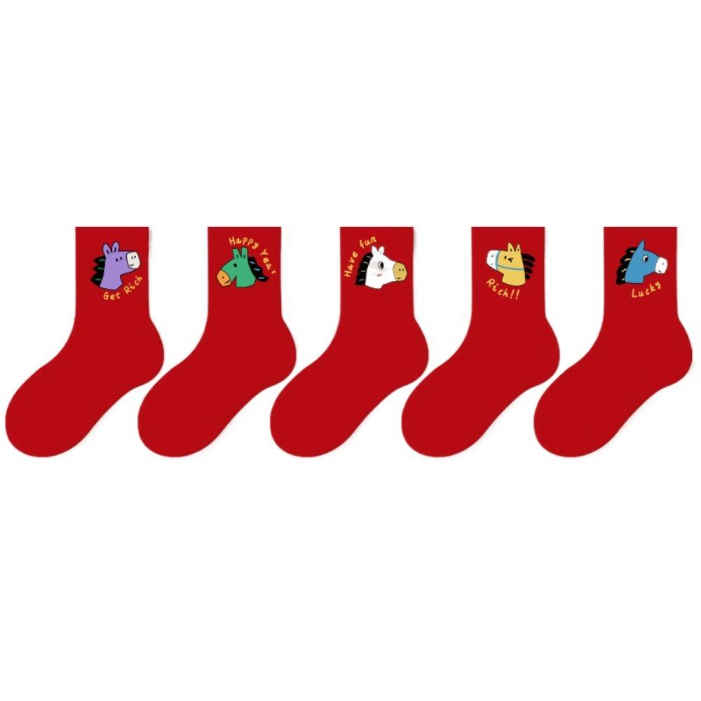 Chinese Style Children Red Socks Cartoon Winter Cotton Sock Horse Year Red Socks  Gifts