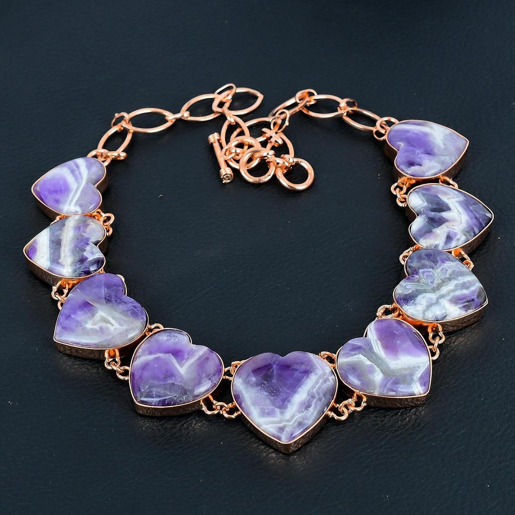 Chevron Amethyst Necklace, 999 Copper Wire Wrapped Gemstone Handmade Dainty Jewelry Necklace, Adjustable Chain Necklace Gift For Her