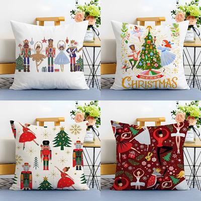 Merry Christmas N-Nutcracker Pattern Pillow Case Anti-dustmite Pillowcase Invisible Zipper Silky Plush Sofa