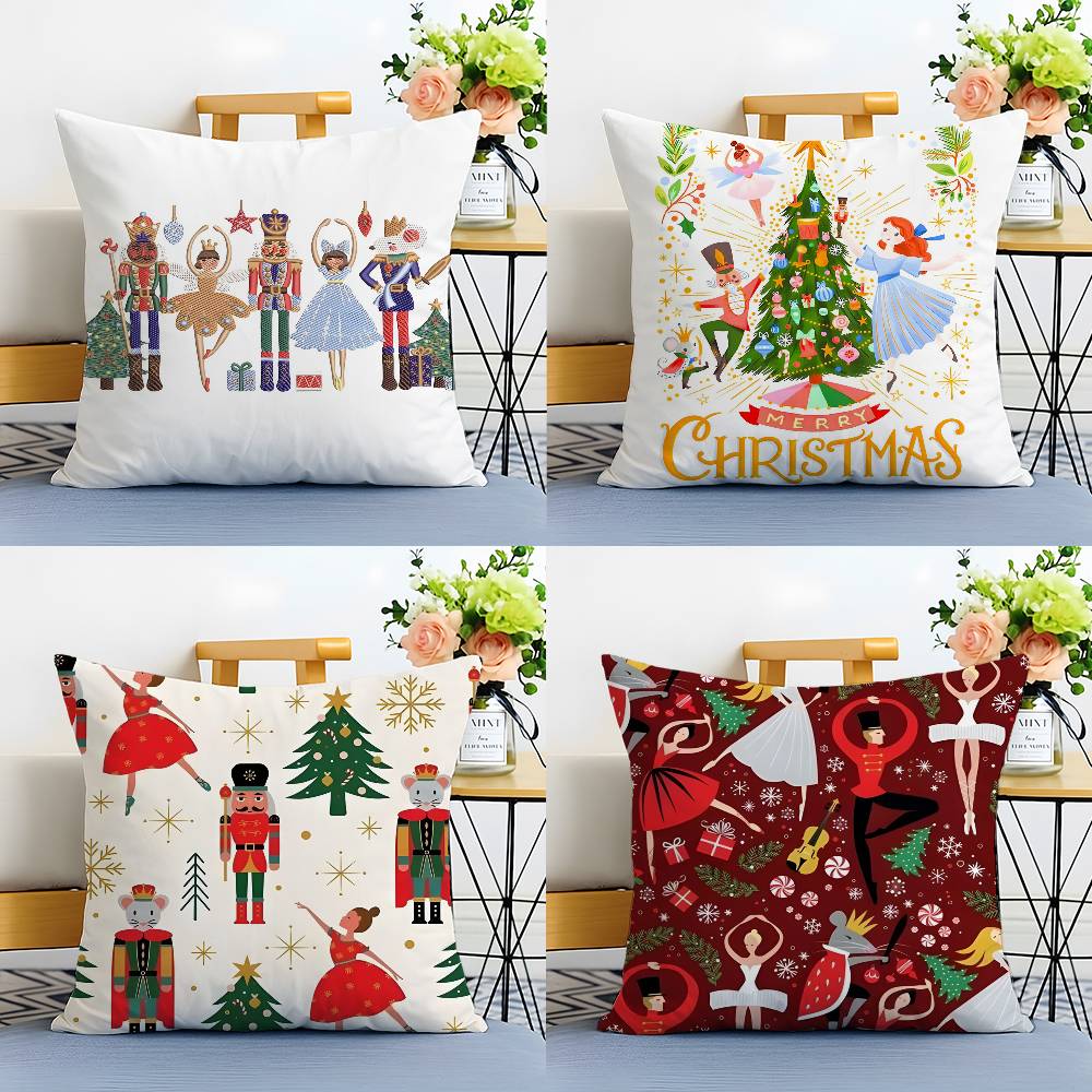 Frohe Weihnachten Nussknacker Muster Kissenbezug Milbendichter Kissenbezug Versteckter Reißverschluss seidiger Plüsch Sofa