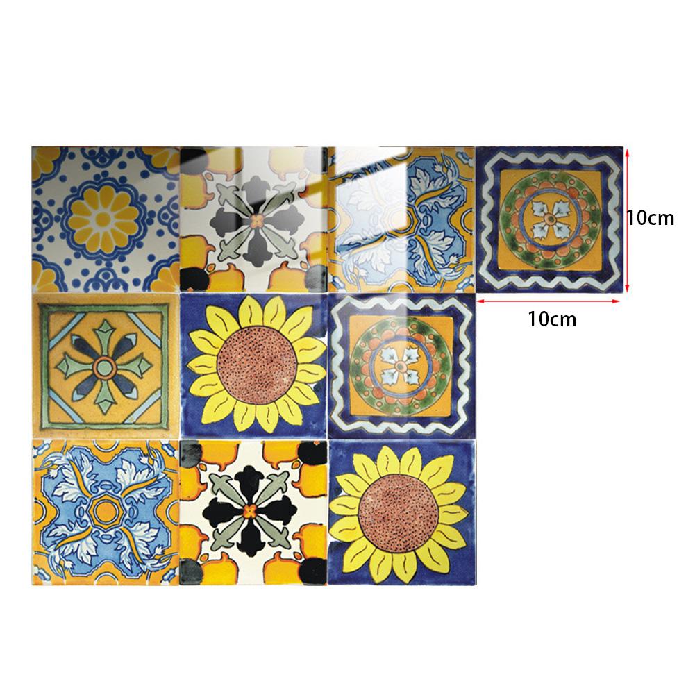 10pcs Retro Mandala Pattern Surface Crystal Tiles Sticker Waterproof Murals Self-Adhesive Decorative for Kitchen Bathroom