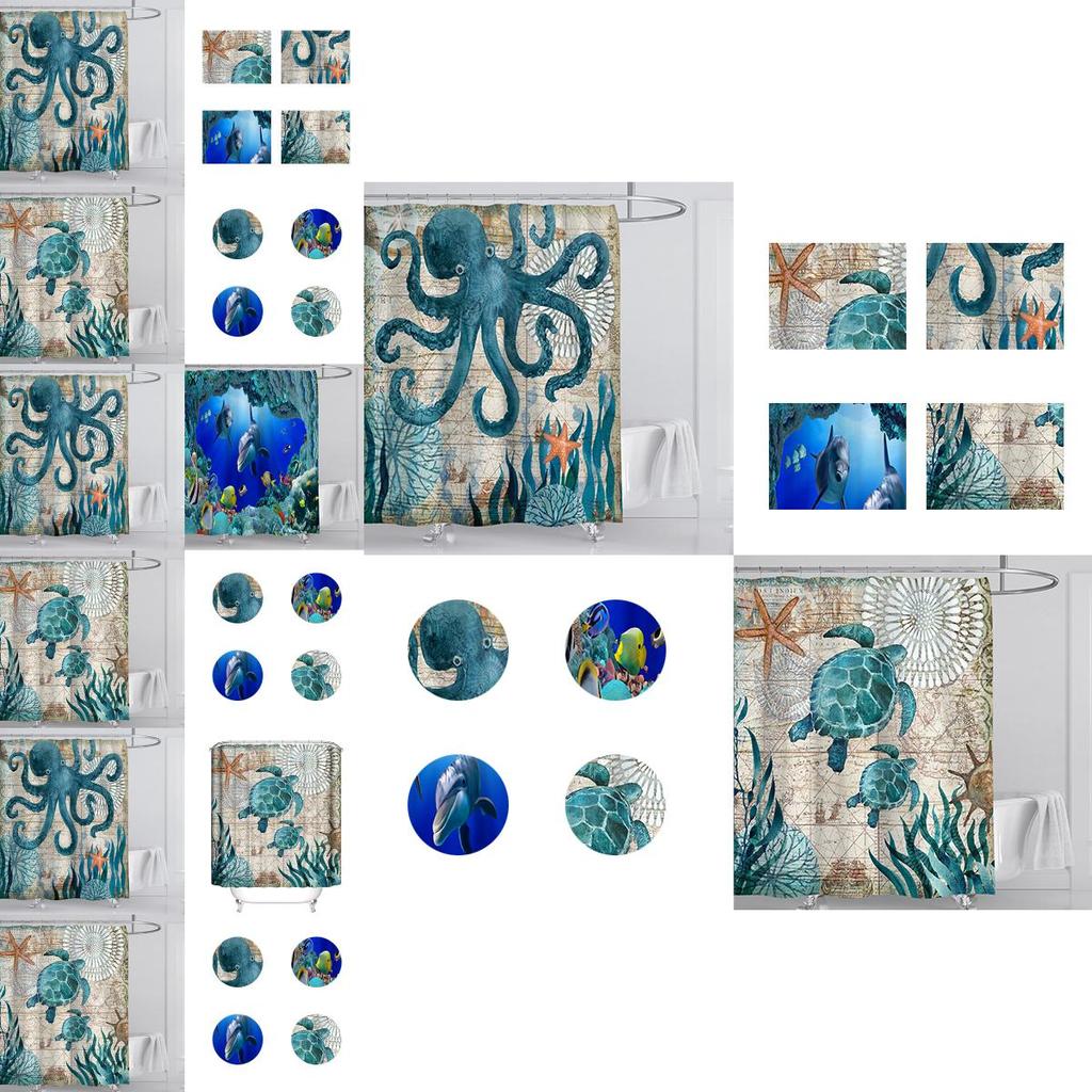 Eco-friendly Sea Turtle Octopus Shower Curtain Featuring Soft Polyester Fiber And Easy Installation Hooks