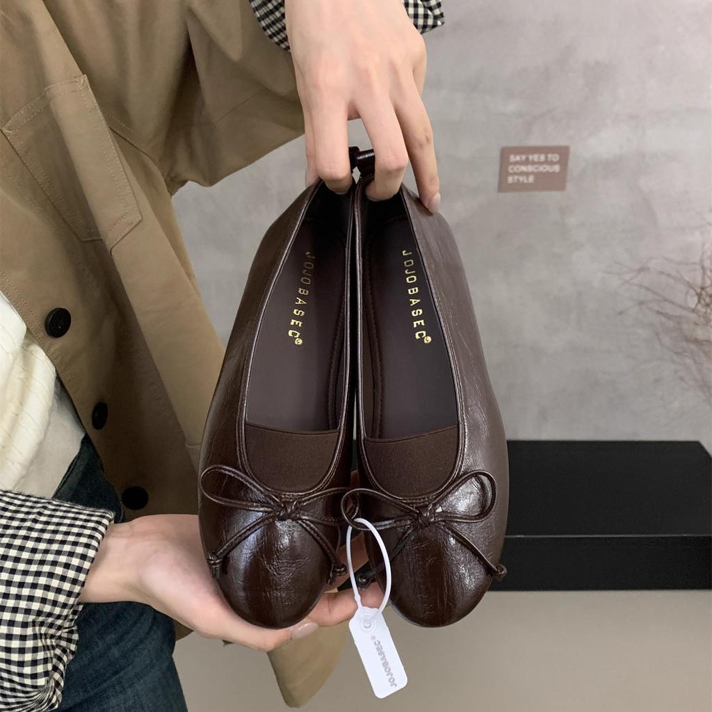 Retro Bow Doudou Shoes Women's 2025 New Japanese Round Head Shallow Mouth Single Shoes Women's Flat Bottom Ladyshoes Grandma Shoes