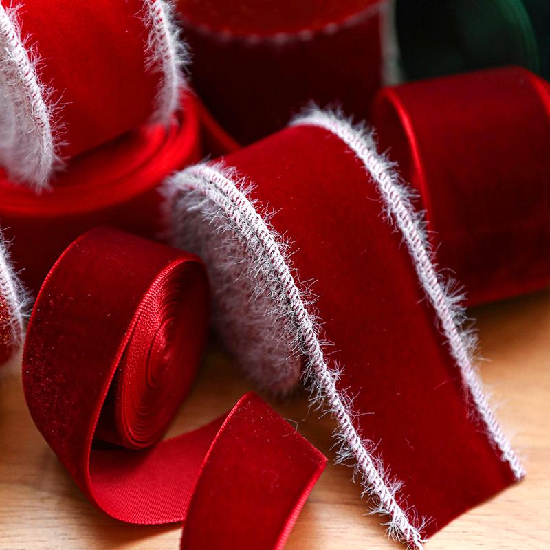Christmas Hair Bows DIY Fabric Art Decoration Packaging Ribbons Handmade Velvet Ribbon Home Party 2m/Roll