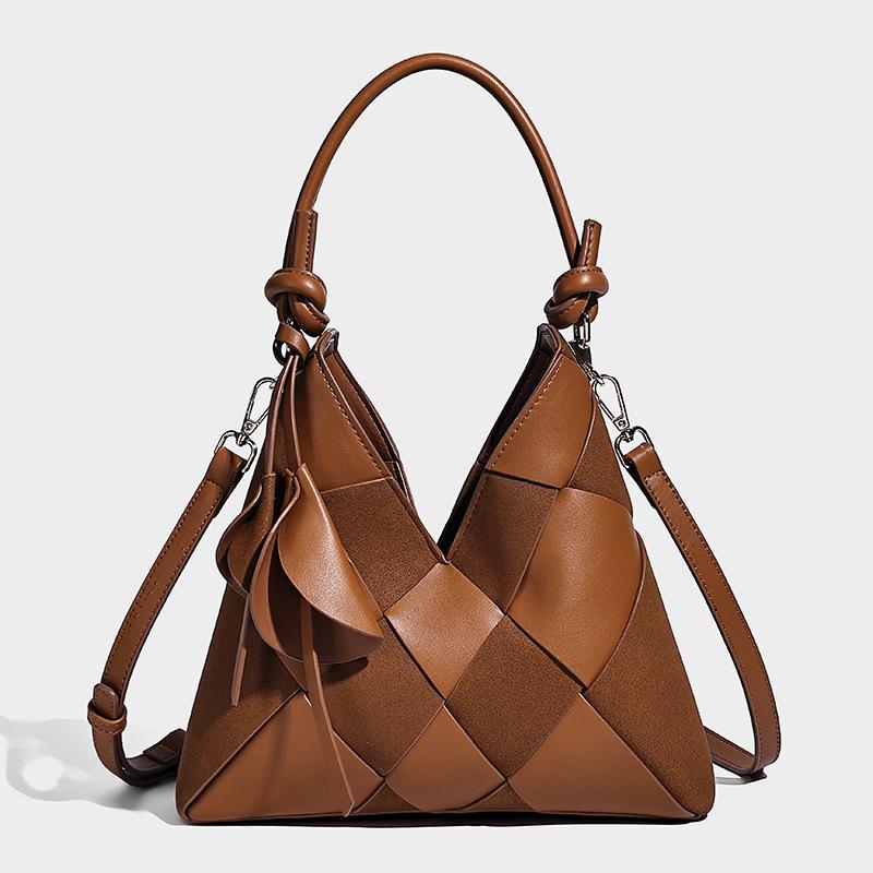 Handwoven Patchwork Bag Large Capacity Commuter Bucket Bag 2025 New Style High-end Versatile Shoulder Crossbody Bag