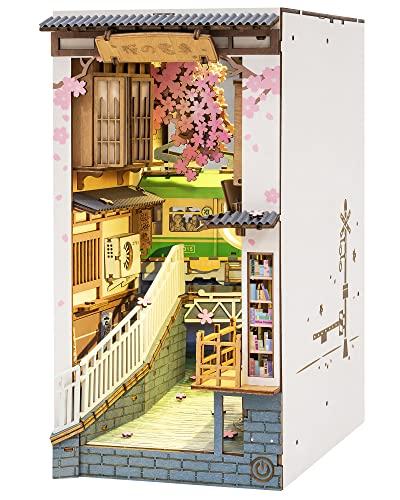 ROBOTIME Book Nook Kit: Build a  Cherry Blossom Train  3D Puzzle - Recreate the world of a cherry blossom-filled train station! This 3D wooden puzzle