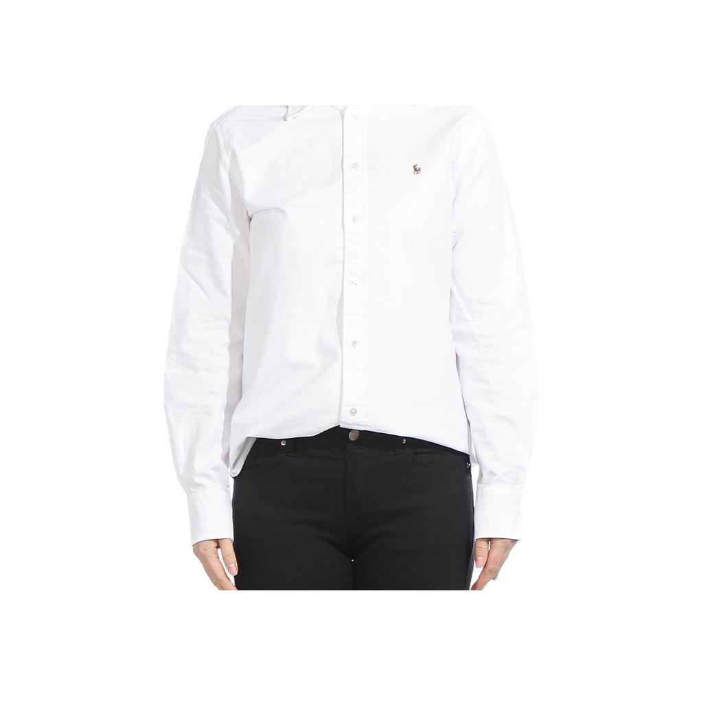 Polo Ralph Lauren Solid Logo Loose Buttonless Long Sleeve Shirt Women Shirts White 211970736-001