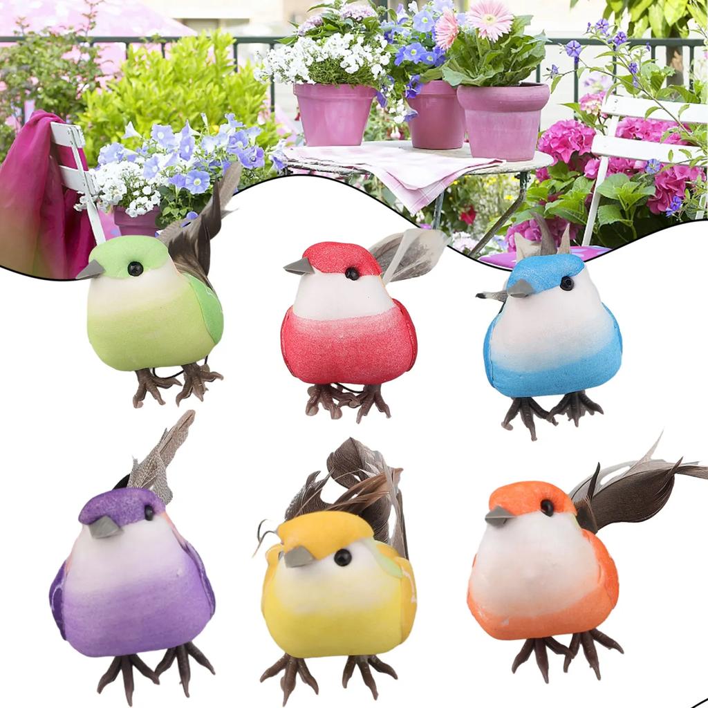6x Fake Feather Bird Xmas Tree Decor Perched Woodland Birds Decor Adornment Home Decorations For Yard Garden Outdoor Living