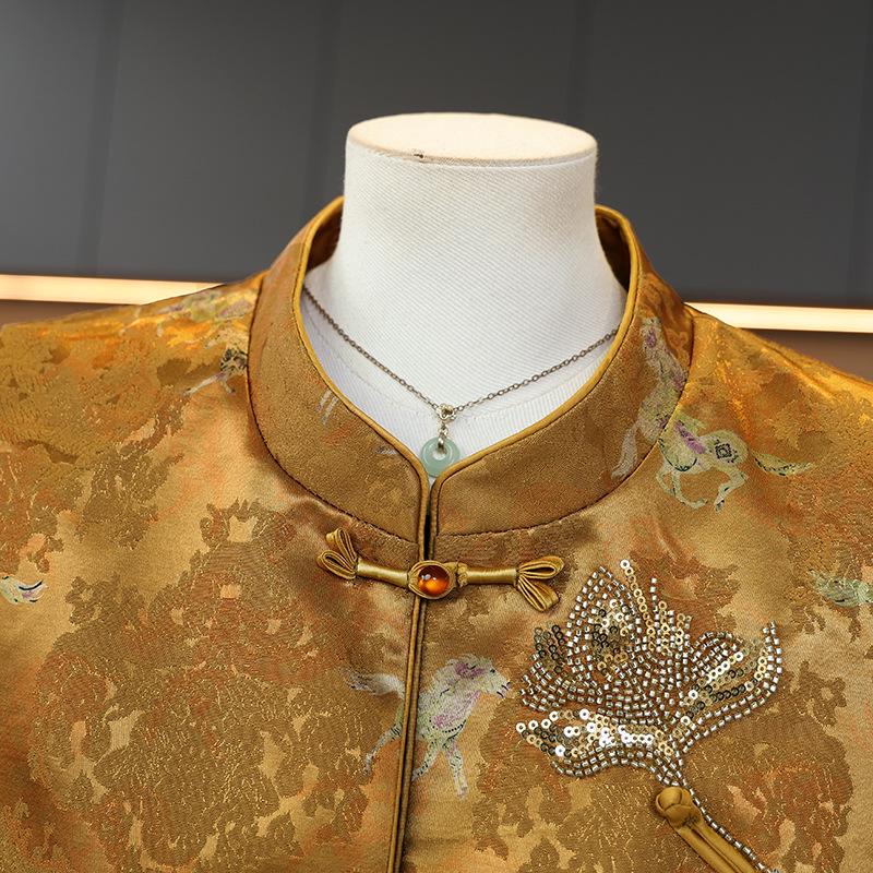 Spring Three-Piece Chinese-Style Outfit: Vest, Long-Sleeve Top, and Wide-Leg Pants for Middle-Aged and Elderly Women