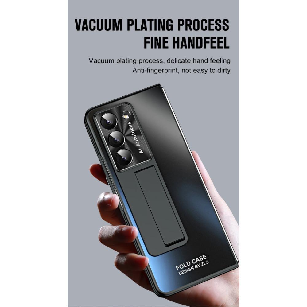 Electroplating Hard PC Shockproof Phone Cover for Samsung Galaxy Z Fold 6 5 4 3 Case with Tempered Glass Screen Protector Stand Holder