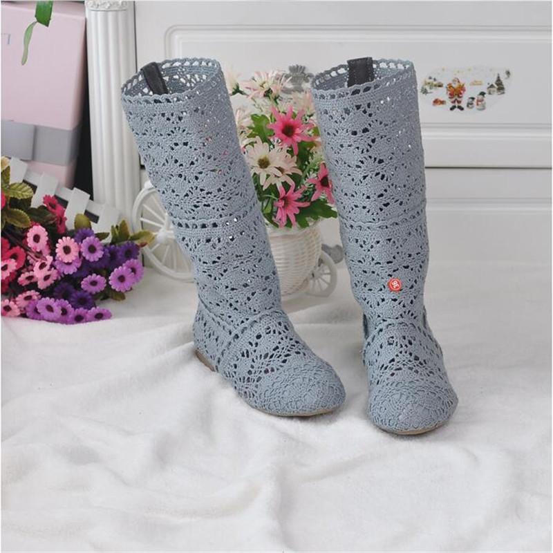 2025 Hollow Boots Shoes Breathable Knit Line Mesh Fashion High Help Summer Women's Boots High To Help Women's Shoes 11 Colors