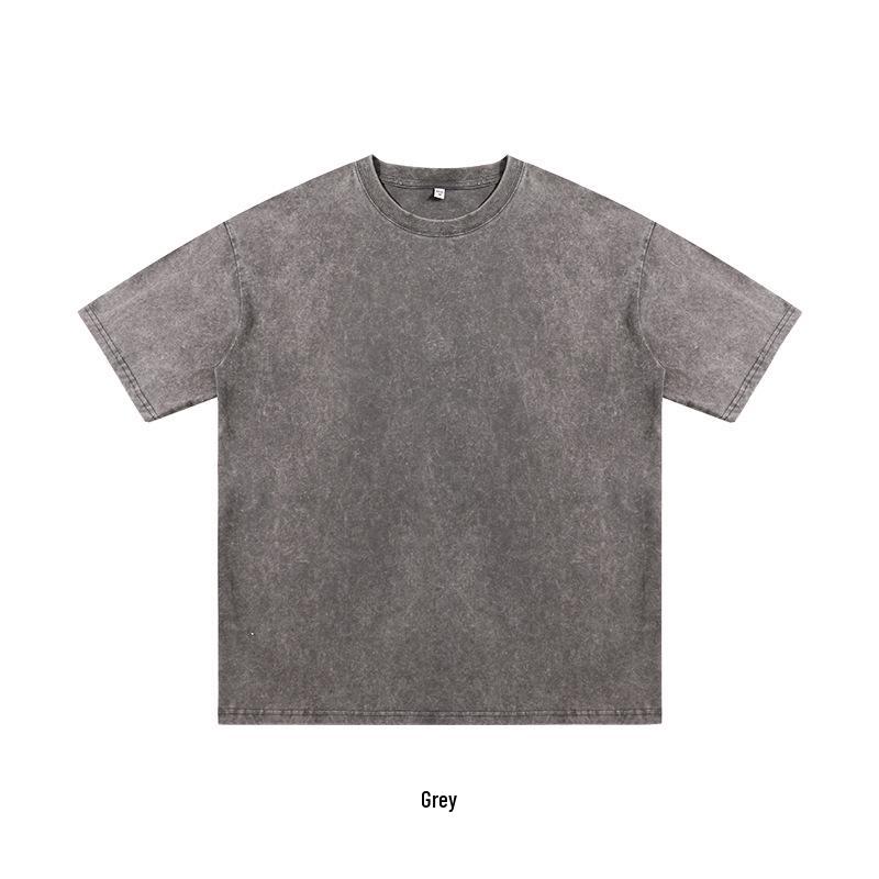 250G Pure Cotton Distressed Short Sleeve Tee, American Retro Style, Teen White Ink DTG Print, Washed Look