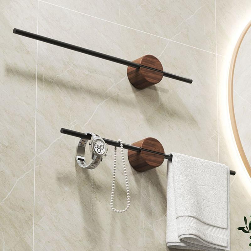 40/50cm Wood Towel Rack Towel Hanger Bath Towel Holder Wall Hanging Towel Bar Space Aluminum Bathroom Shelf Kitchen Storage Rack
