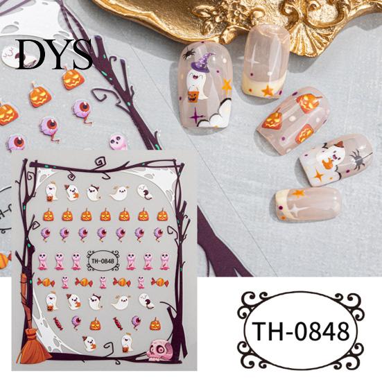 Holiday Themed Nail Stickers 6 Sheets Halloween for Women, Pumpkin Ghost Bat Skull Decals Manicure Decoration Decals, Art Accessories Home Salon Girls